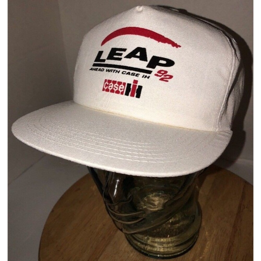 VTG CASE IH 90s USA K-Products White Hat Cap Snapback 1992 LEAP AHEAD WITH